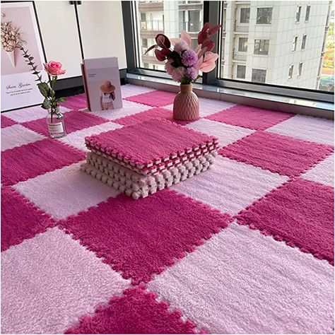 Interlocking Carpet Tiles, Apartment Tile Flooring, Cute Mats For Room, Play Mat Rug, Pink Mats, Pink Flooring, Light Purple Pattern, Pink And Purple Room, Cute Carpet