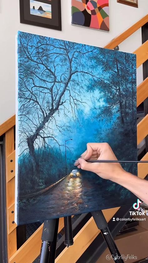 Sky Art Painting, Canvas For Beginners, Canvas Painting Tutorials, Abstract Art Painting Diy, Landscape Art Painting, Painting Art Lesson, Kpop Drawings, Canvas Painting Diy, Nature Art Painting