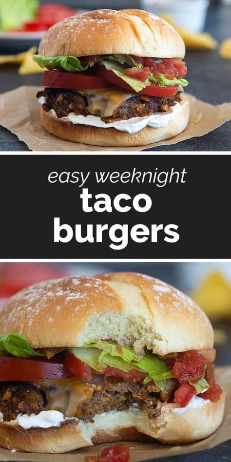 Get your grill on with these burgers that you can serve on Taco Tuesday! These Taco Burgers have all the flavors of a delicious taco, served up as a burger. Taco Burgers Recipe, Taco Hamburger, Grilled Taco Burgers, Taco Burgers Ground Beef, Taco Burgers, Taco Burgers Tortillas, Taco Johns Taco Burgers, Copycat Taco Johns Taco Burger, Burgers On Texas Toast