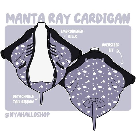 Stellar manta ray oversized cardigans concepts! ✨ Slide 1, 2 or 3? #mantaray #oceanlover #oceanaesthetic #fashiondesigner #indiedesigner #cutefashion #kawaiifashion #smallbusiness #cardigan #sweaterweather #coolweather Nyahallo Designs, Drawing Outfits, Cute Sewing Projects, Art Outfits, Diy Clothes Design, Clothing Design Sketches, Clothing Art, Dress Design Sketches, Manta Ray