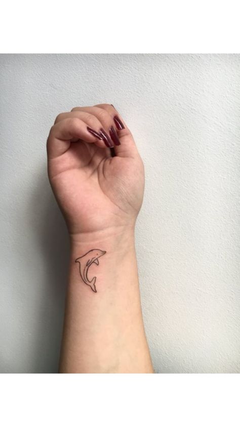 Dolphin Wrist Tattoo, Dolphin Small Tattoo, Dolphin Semicolon Tattoo, Dolphin And Turtle Tattoo, Tiny Dolphin Tattoo, Delfino Tattoo, Dolphin Tattoo For Women, Small Dolphin Tattoo, Dolphin Tattoo Design