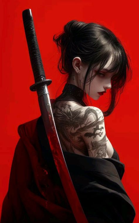 Woman Samurai Art, Samurai Girl Art, Samurai Girl, Female Samurai, Bw Art, Arte Ninja, Image Swag, Samurai Art, Dessin Adorable