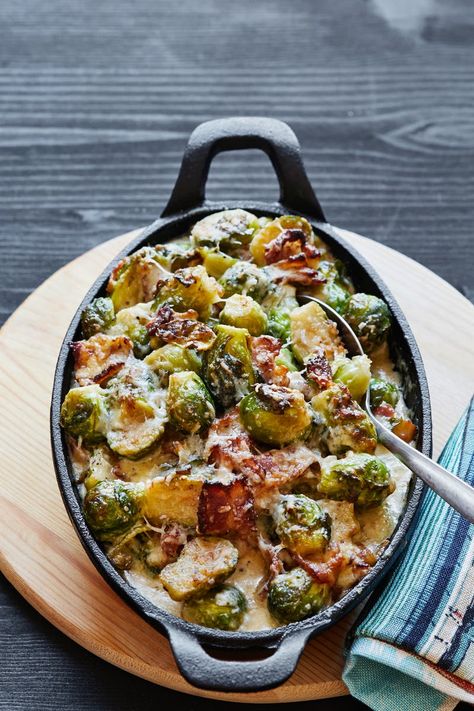 Low-Carb Brussels Sprouts and Bacon — Recipe — Diet Doctor Diet Doctor Recipes, Brussels Sprouts Recipe With Bacon, Brussels Sprouts And Bacon, Sprouts And Bacon, Brussels Sprouts With Bacon, Creamy Parmesan Sauce, Keto Drinks, Bacon And Cheese, Low Carb Casseroles