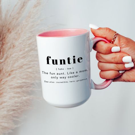 Auntie Mug, Fun Definition, Font Combination, Floral Wedding Favors, Wine Gift Boxes, Like A Mom, Pretty Mugs, Mugs For Men, Mother's Day Mugs