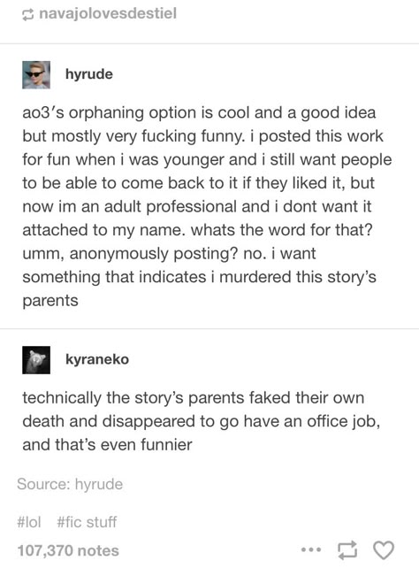 Fanfiction Tumblr Posts, Ao3 Tumblr Posts, Funny Ao3 Author Notes, Ao3 Tumblr, Funny Ao3 Tags, Fanfic Au Ideas, Fanfic Memes Funny, Ao3 Fanfiction Funny, Ao3 Funny