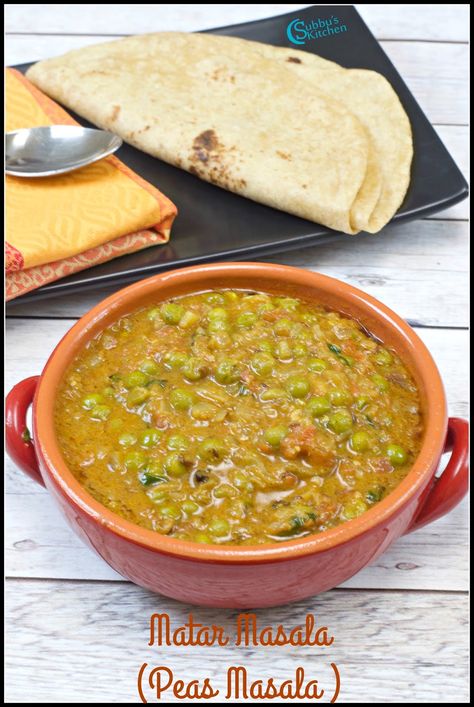 Peas Masala Gravy | Matar Masala Recipe Peas Masala Recipe, Green Peas Curry, South Indian Vegetarian Recipes, Indian Breads, Curry Recipes Vegetarian, Vegetarian Indian, Vegetarian Curry, Indian Bread, Masala Recipe