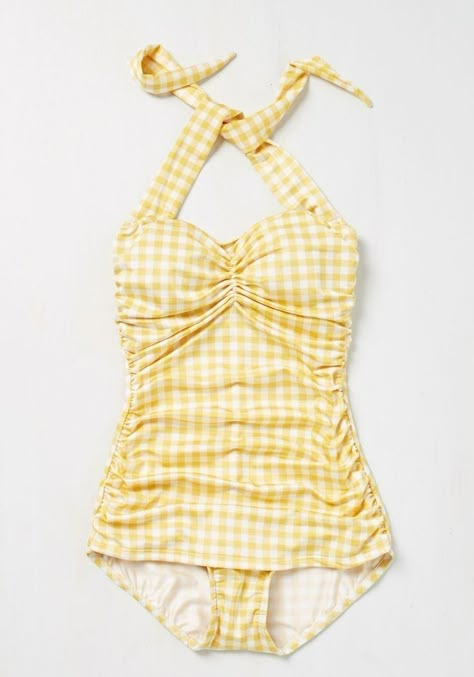 Retro One Piece, Mom Swimsuit, Esther Williams, Vintage Bathing Suits, Yellow Gingham, Yellow Swimsuits, Bathing Beauty, Vintage Swimwear, Vintage Swimsuits