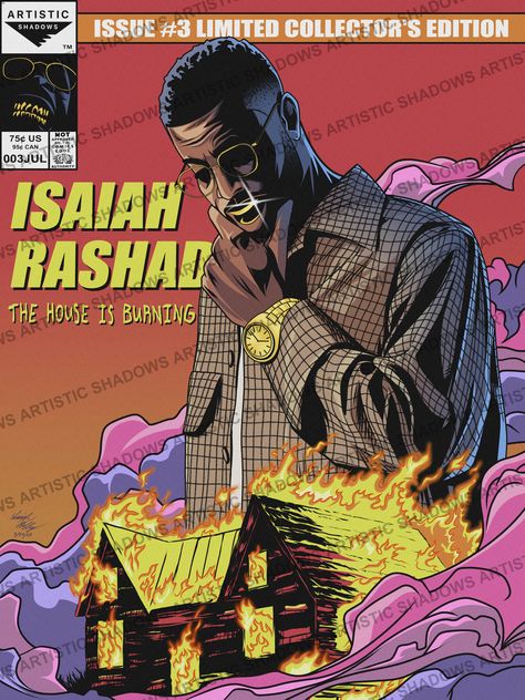 The House Is Burning Isaiah Rashad, Hip Hop Comic Art, Isaiah Rashad Poster, Isaiah Rashad Aesthetic, Music Comic Art, Rapper Comic, Hip Hop Comic, Summer Homescreen, Rap Posters