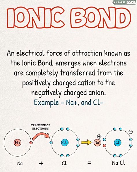 Bonding Basics: How Do Ionic Bonds Work? #ionicbonds #chemistry #physics #scienceexplained #chemicalbonds #atoms #ions #gyaancore Basic Chemistry Notes, Bonding Chemistry, Chemistry Bonding, Chemistry Basics, Ionic Bonding, Class 11, Science Notes, Chemistry, Physics