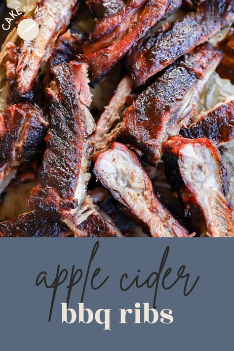 BBQ Apple Cider Traeger Ribs are the ultimate juicy, meaty, and messy dinner. This classic recipe has a twist of apple cider, making them extra tender. And if you don't end up with a face full of sauce, you aren't doing your ribs right! Apple Cider Ribs, Traeger Ribs, Ribs Bbq, Oven Baked Ribs, How To Make Bbq, Bbq Recipes Ribs, Cider Making, Baked Ribs, Easy Bbq