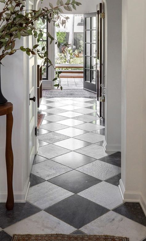 Foyer Flooring, Entry Tile, Entryway Flooring, Hall Flooring, Checkerboard Floor, Beautiful Entryways, Foyer Design, Entry Way, Entrance Hallway