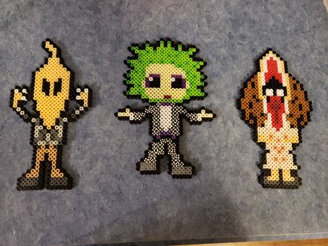 Freddy Krueger Perler Beads, Beetlejuice Perler Beads, Beetlejuice Perler Bead Patterns, Beetlejuice Pixel Art, Coraline Perler, Beetlejuice Perler, Goth Perler Beads, Movie Perler Beads, Horror Perler Beads