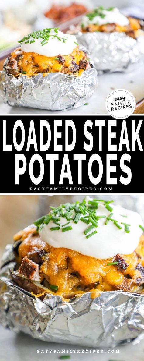 Steak Baked Potato Dinners, Baked Potato Meal Ideas, Steak Garlic Butter, Steak Baked Potato, Steak And Baked Potato, Baked Potato Dinner, Steak Toppings, Leftover Baked Potatoes, Baked Potato Recipe