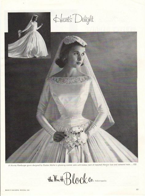 Vintage advertising print ad Bride dress 1955 Wedding Gaston Millet Gown Heart's | eBay | Bridal dresses vintage, Wedding gowns vintage, Vintage wedding dress pattern Vintage Wedding Dress Patterns 1950s, Old Bride Dress, Vintage French Wedding Dress, Vintage Wedding Ball Gown, 50s Wedding Dress Vintage, Vintage Italian Wedding Dress, 50s Wedding Dresses, Vintage Wedding Dress 1950s 1940s, 60s Bride