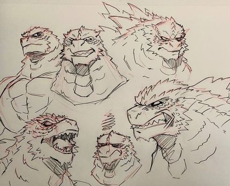 Monster Zero Godzilla, Godzilla Head Drawing, How To Draw Godzilla, Drawing Godzilla, Gojira Art, Godzilla Drawing, Godzilla Fanart, Godzilla Tattoo, Godzilla Art