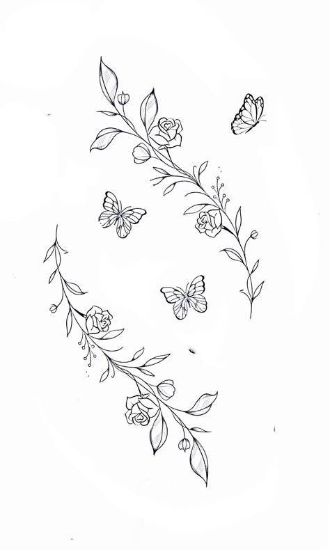 Flowers On Vines Drawing, Vine Stencil Patterns, Flower Tattoos Arm Forearm, Tattoo Ideas Female Hand Simple, Floral Garter Tattoo, Cute Tattoos For Women Simple, Vine Wrist Tattoos For Women, Tattoo Filler Ideas Sleeve Backgrounds Flower, Flowers Moon Tattoo