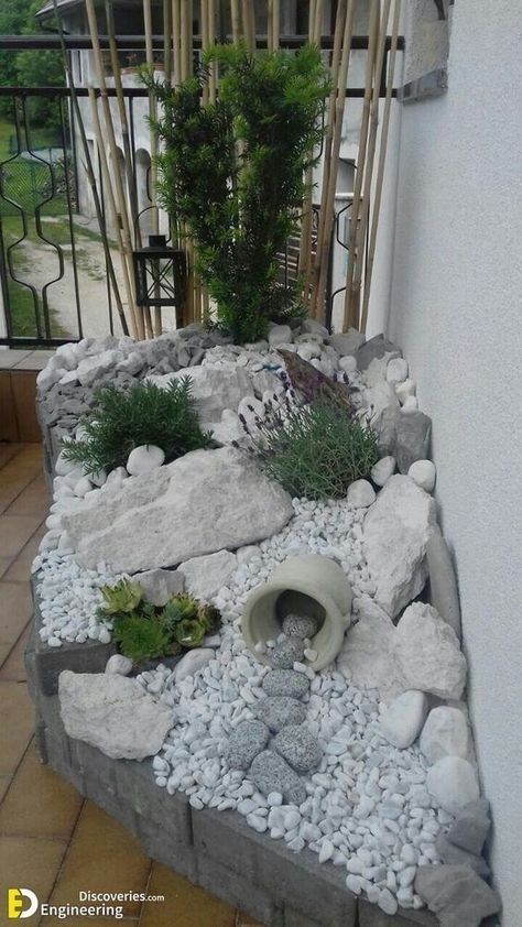 Apartment Cozy, Rock Garden Design, Easy Landscaping, Rock Garden Landscaping, Ideas Ikea, Landscape Designs, Garden Oasis, Diy Landscaping, Balcony Ideas