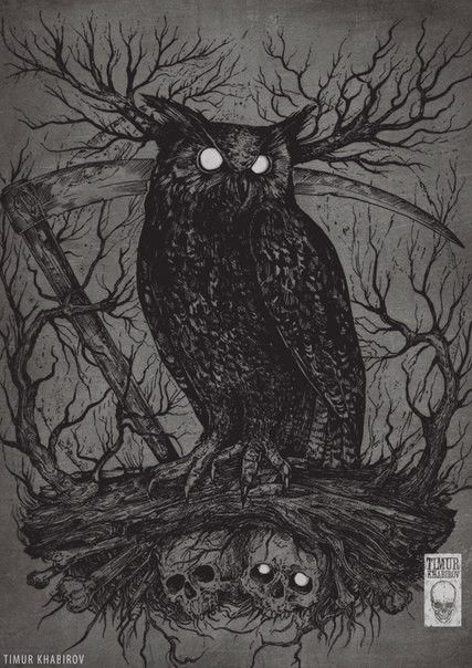 Evil Owl Art, Dark Owl Art, Creepy Owl Tattoo, Evil Owl Tattoo, Owl Labyrinth, Spooky Animals, Bio Punk, Scary Owl, Celtic Owl