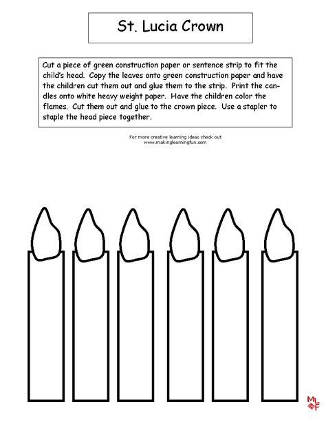 St Lucia Crown, Lucia Christmas, Christmas Worksheet, St Lucia Day, Animals Butterfly, Sweden Christmas, Owl Templates, Felt Templates, Template Flower