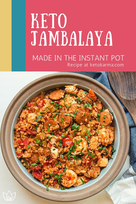 I love my Instant Pot! Do you use one in your kitchen? If you don’t you should definitely give it a shot. It makes flavorful meals in half the cooking time for most recipes. I used it to create this Instant Pot Keto Jambalaya recipe. But don’t worry! If you don’t have an Instant Pot, I’ve included the stove top recipe for you here, too. Easy Keto Instant Pot Recipes, Instapot Keto Soup, Instapot Recipes Keto, Keto Instapot Meals, One Pot Keto Recipes, High Protein Low Carb Instant Pot Recipes, Instant Pot Recipes For Type 2 Diabetics, Instant Pot Keto Meals, Keto Instant Pot Soup