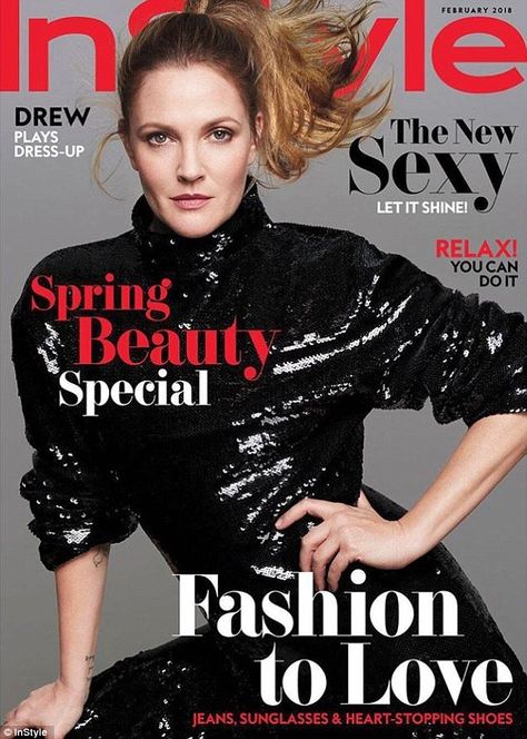 Looking back: Drew Barrymore talked her childhood in the February issue of InStyle Motivational Articles, Magazine Photos, Hollywood Heroines, Celebrity Magazines, Amazon Clothes, Instyle Magazine, Beauty Samples, Fashion And Beauty Tips, Hollywood Icons