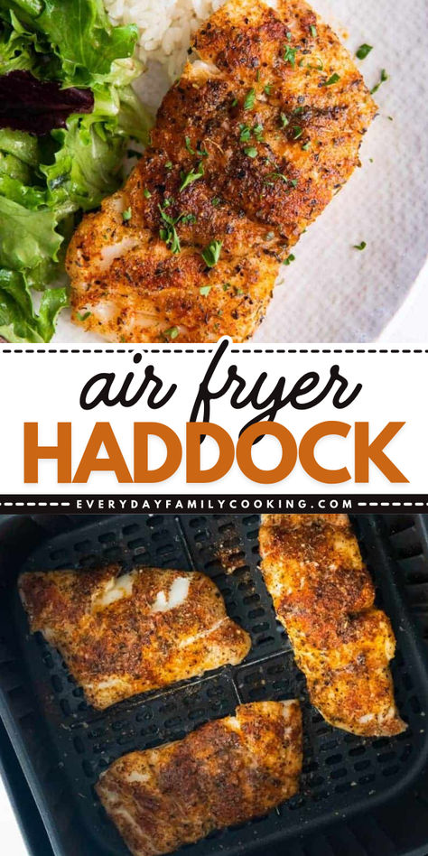 Need an easy healthy dinner that can be ready in no time? Learn how to cook haddock fillets! They're a simple healthy meal in only 20 minutes. Tender and flaky with the right pop of flavor, this air fried haddock recipe is just perfect! Air Fryer Fish No Breading, Best Way To Cook Haddock, Breaded Haddock Recipes Baked, Haddock Meal Prep, Air Fry Haddock, Air Fried Haddock Recipes, Haddock Fish Recipes Healthy, Breaded Haddock In Air Fryer, Healthy Baked Haddock Recipes