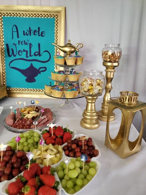 Aladdin Theme Party Decoration, Arabian Nights Food, Jasmine Birthday Party, Aladdin Sweet 16 Theme, Aladdin Birthday Party Food, Aladdin Theme, Jasmine Party Food, Aladdin Party Food, Aladdin Baby Shower Ideas