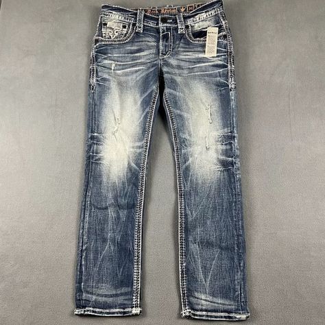 Rock Revival Mens 36 Jeans Zane Straight Blue Dark Wash Distressed Denim Rock Revival Jeans Mens, Bottom Outfits, Clothing Art, Rock Revival Jeans, Jeans Mens, Rock Revival, Art Clothes, Blue Dark, Distressed Denim