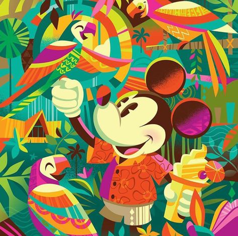 Here we see Mickey Mouse eating a Dole whip and hanging out with the Enchanted Tiki Room birds. It just doesn't get any more Disney-tiki than this. Design by @jeffgranitodesigns #tiki #jeffgranito Glow Gallery, Jeff Granito, Backyard Vacation, Disney Poster, Disney Enchanted, Disney Printables, Tiki Tiki, Enchanted Tiki Room, Tiki Art