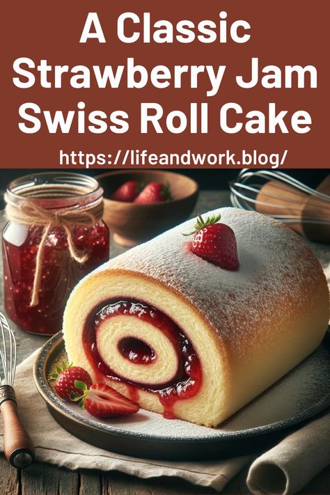 A Classic Strawberry Jam Swiss Roll Cake Jam Swiss Roll Recipe, Strawberry Jam Roll Cake, Jelly Roll Sponge Cake Recipe, Strawberry Swiss Roll Cake, Jam Roll Recipe, Strawberry Jelly Roll Cake, Strawberry Swiss Roll Cake Recipe, Jelly Roll Cake Recipe, Strawberry Jam Cake Recipe