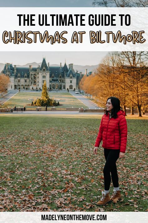 Visiting Biltmore during Christmas should be on everyone's bucket list! I have been several times now, and every visit leaves me even more in awe of the beautiful estate. In this blog post, I'm sharing my best tips for Christmas at Biltmore and how to get your money's worth out of your ticket! Biltmore Estate At Christmas, Christmas At Biltmore Estate, Biltmore Christmas Outfit, The Biltmore Estate Christmas, Biltmore Estate Outfit Winter, Biltmore At Christmas, What To Wear To The Biltmore Estate, Biltmore Estate Outfit, Asheville Christmas