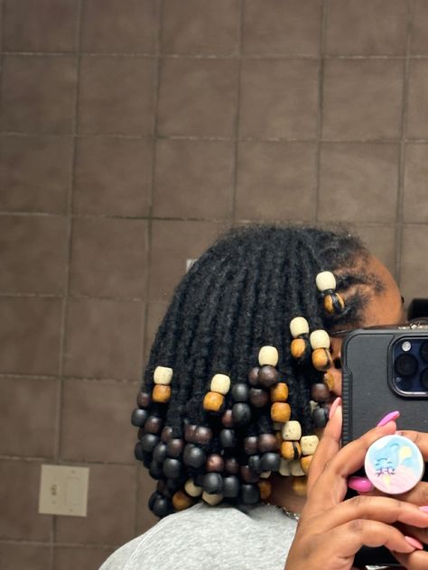 Beaded Locs Styles, Locs With Beads Black Women, Locks With Beads, Faux Locs With Beads, Locs And Beads, Locs With Headband, Loc Styles With Beads, Dreads With Beads, Locs With Beads