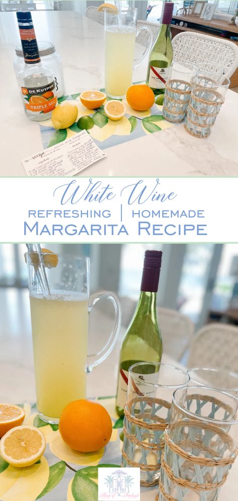 Ready for a refreshingly easy Margarita recipe? This  homemade white wine margarita recipe is so easy and delicious, you'll want to keep this recipe handy everytime you have a dinner party! Discover how to make this margarita recipe WITHOUT margarita mix and discover more easy homemade recipes all at Home of Malones today! #margarita #drinkrecipes #recipes White Wine Margarita Recipe, Wine Margarita Recipe, Wine Margarita, Spicy Margarita Recipe, Fruit Margarita, Easy Margarita Recipe, Homemade Margaritas, Easy Margarita, How To Make Margaritas