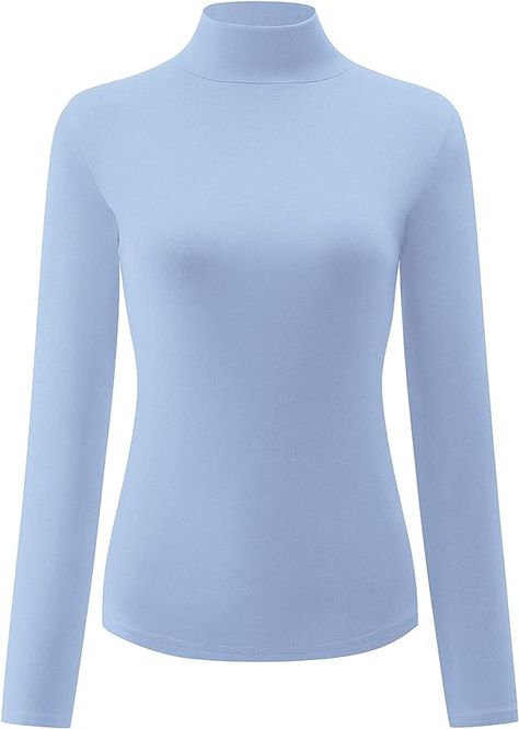 KLOTHO Women’s Slim Fitted Mock Turtleneck Tops Long Sleeve Lightweight Base Layer Shirts (Light Blue, Small) at Amazon Women’s Clothing store Long Sleeve Shirt Outfits, Fitted Turtleneck, Tops Long Sleeve, Light Blue Shirts, Mock Turtleneck, Turtle Neck Top, Skin So Soft, Base Layer, Nice Tops