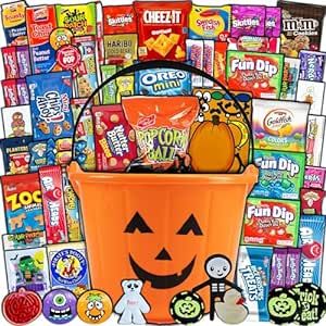 Halloween Candy Pumpkin Bucket Gift (50ct) Already Filled Treats Candies Kids Adults Pumpkin Spooky Basket Snacks Cookies Variety Pack Care Package Women Mixed Bulk Sampler Children Boys Girls College Students Halloween Candy Bucket, Candy Pumpkin, Halloween Care Packages, Bucket Gifts, Spooky Basket, Halloween Gift Baskets, Halloween Basket, Pumpkin Bucket, Halloween Treats For Kids