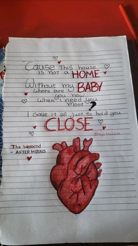 Lyrics Art For When Your In Love, Cute Notebook Ideas Aesthetic, Lyrics To Write In Journal, How To Draw A Spotify Song, Drawing Of Songs, Journal Ideas Song Lyrics, The Weeknd Journal, Song Doodles Lyric Art, The Weeknd Gift Ideas