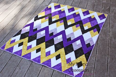 Purple Zig Zags Purple Log Cabin Quilts Ideas, Purple Baby Quilt Ideas, Purple Patchwork Quilts, Purple And Yellow Quilt, Modern Purple Quilt, Herringbone Quilt, Patterned Furniture, Pottery Barn Bedding, 3d Quilts