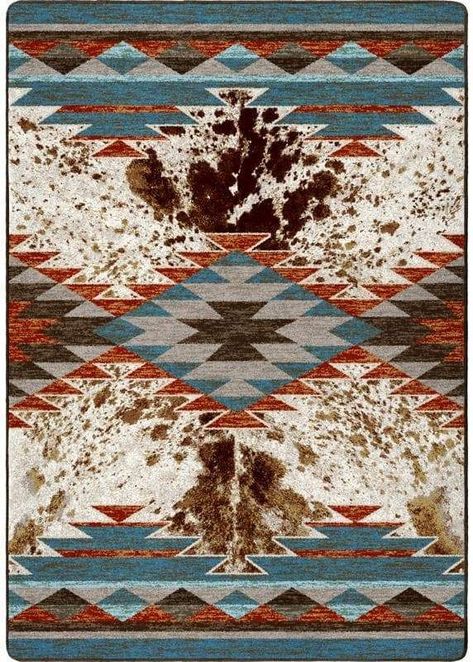 A southwestern design is combined with a rustic cow-hide print to make a perfect combination for this modern-rustic styled rug. Available in six sizes. Boho Western Wallpaper, Boho Western Wallpaper Iphone, Western Aesthetic Wallpaper, Southwestern Rugs, Western Wallpaper, Western Bedroom Decor, Country Backgrounds, Western Rooms, Western Bedroom