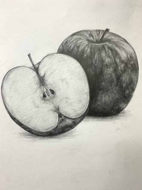 Fruit Shading Drawing With Pencil, Fruits Sketch, Sketch Fruit, Easy Still Life Drawing, Easy Drawing Step By Step, Still Life Sketch, Fruit Sketch, Fruit Art Drawings, Shadow Drawing