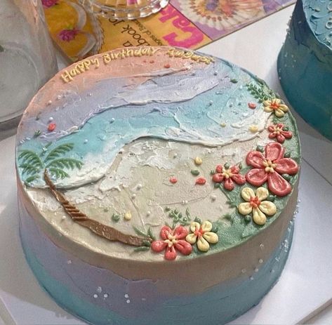 Gökkuşaği Pasta, Summer Birthday Cake, Beach Birthday Cake, Makanan Rendah Kalori, Fest Mad, Cute Birthday Ideas, Cute Baking, Creative Birthday Cakes, Creative Birthday