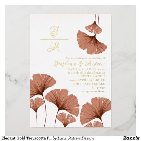 Terracotta Wedding Invitations, Wedding Invitations Leaves, Elegant Modern Wedding, Terracotta Wedding, Foliage Wedding, Gold Foil Wedding, Foil Wedding Invitations, Foil Invitations, Wedding Inspiration Board