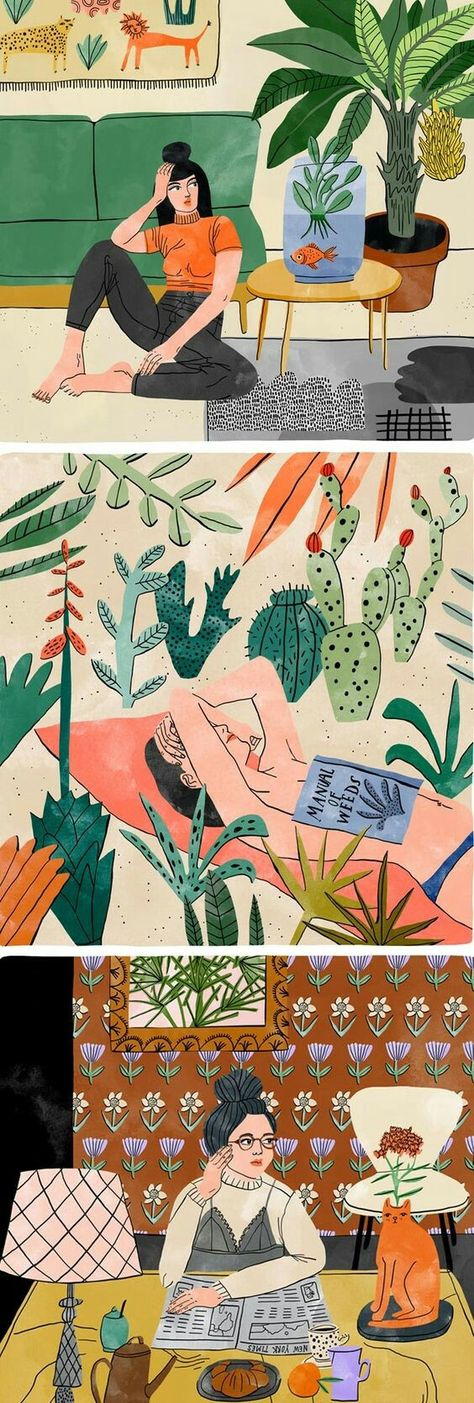 Pinterest: Kblyigit Bodil Jane, Colorful Rooms, Illustration Woman, Posca Art, Summer Illustration, Illustration Ideas, Interior Illustration, Interior Painting, Arte Inspo