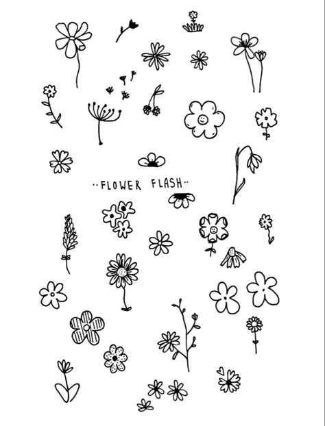 Small Flowers Doodle, Doodle Flowers Tattoo, Simple Symbols Tattoo, Cute Simple Flower Doodles, Daisy Flower Doodle, Simple Cute Flower Tattoos, Patch Work Flowers Tattoo, Wildflower Small Tattoo, Small Cartoon Flower Tattoo