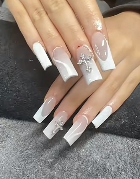 White Cross Nails, Cross Nails, White Cross, White Crosses, White Nails, Nail Inspo, Nails, White