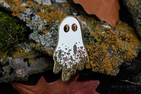 Garden Ghost Hard Enamel Pin Tastefully Spooky Collection Cute Kawaii Ghost Lapel Pin, Cottagecore Spooky Fall Gift, Wildflower Art - Etsy UK Spooky Garden, Kawaii Ghost, Pins Enamel, Garden Friends, Wildflower Art, Occult Fashion, Cork Boards, Spooky Fall, Fall Gifts