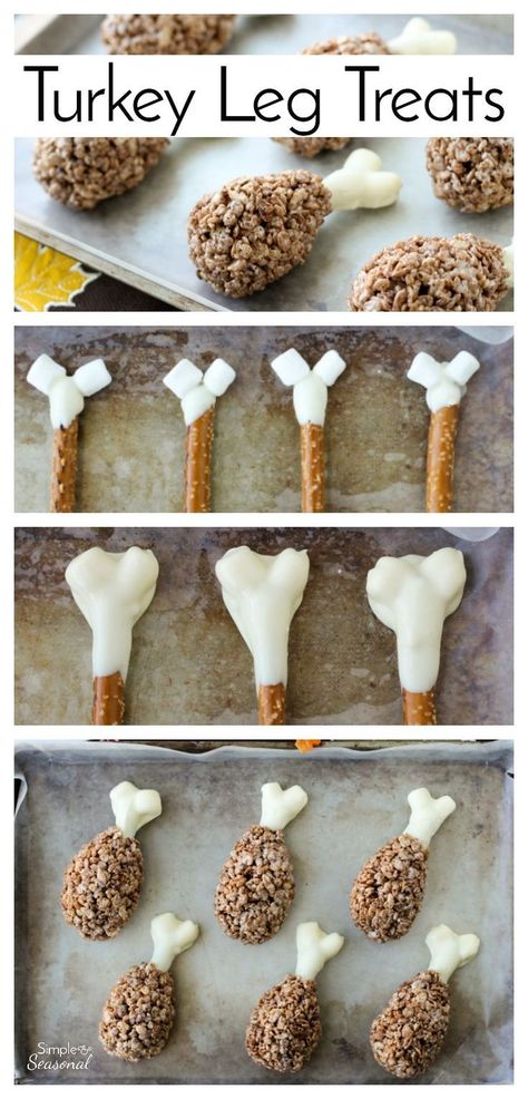 Easy Thanksgiving Dessert, Dessert For Kids, Thanksgiving Desserts Kids, Rice Krispies Treat, Dessert Halloween, Pecan Desserts, Fun Thanksgiving Desserts, Thanksgiving Snacks, Turkey Leg