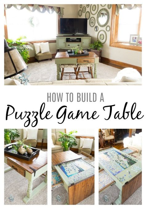 How to build-puzzle-game-table- DesignedDecor Coffee Tables Ideas, Awesome Woodworking Ideas, Puzzle Storage, Diy Puzzle, Puzzle Table, Diy Puzzles, Trendy Diy, Games Board, Wood Working Gifts