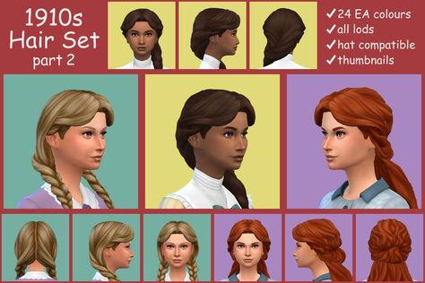 1910 Hair, Medieval Outfit, Sims 4 Decades Challenge, Edwardian Hairstyles, Pelo Sims, Victorian Hairstyles, Sims 4 Characters, Sims Hair, Victorian Clothing