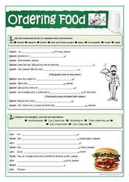 ORDERING FOOD AT A RESTAURANT Ordering At A Restaurant, Ordering Food Worksheet, Restaurant Order, English Worksheet, English Exercises, Esl Activities, At The Restaurant, Conversational English, English Classroom