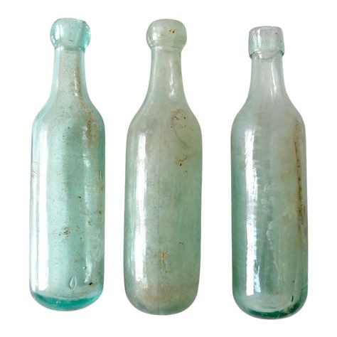 This is a collection of three antique round bottom glass bottles circa 1880s. The heavy blue glass bottles have thick lips and round bottoms. Glass Soda Bottles, Antique Wine Bottles, Vintage Bottles Antiques, Thick Lips, Antiques Value, Farmhouse Vases, Vintage Soda Bottles, Antique Things, Old Glass Bottles